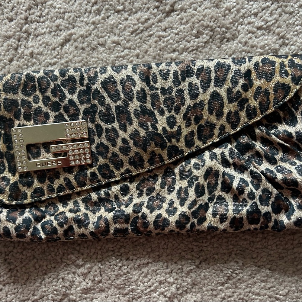 Guess Animal Print Clutch with Silver Accent
